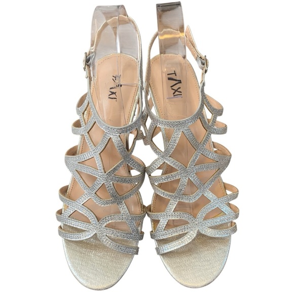 Taxi Heels Womens 9 Silver Strappy Prom Homecoming Formal Wedding Event - Picture 10 of 10
